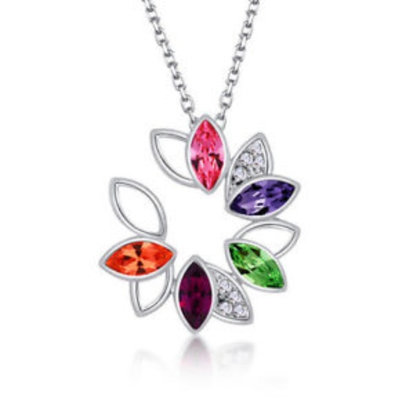 Multi Color Crystal Flower Necklace - Picture 1 of 3